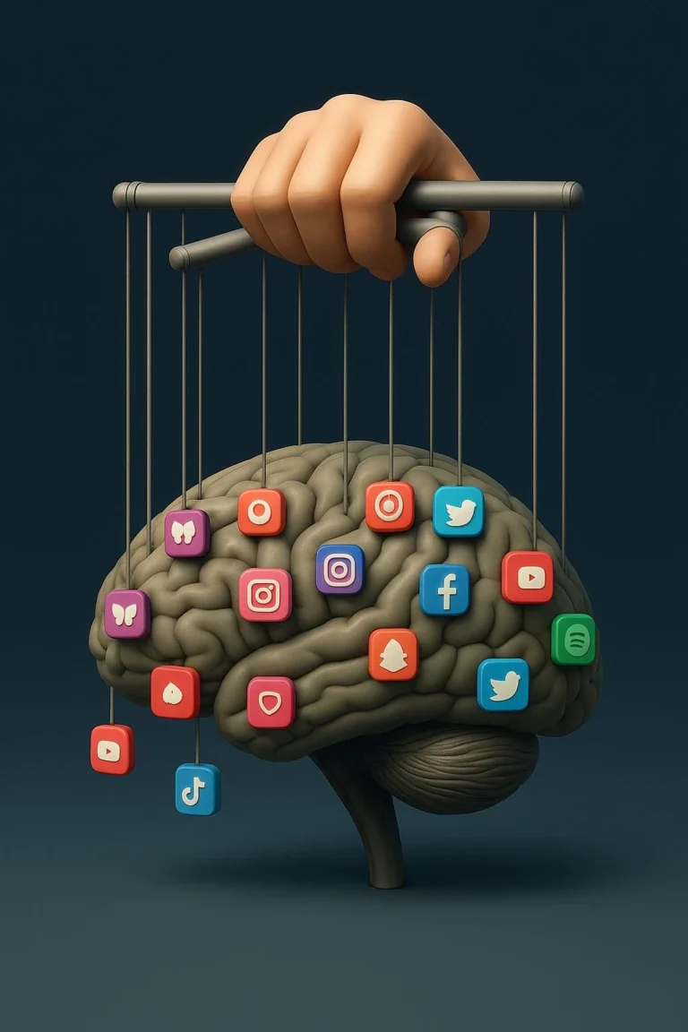 digital-marketing-freelancer-in-dubai shows the brain there were many chains hanging with social media icons